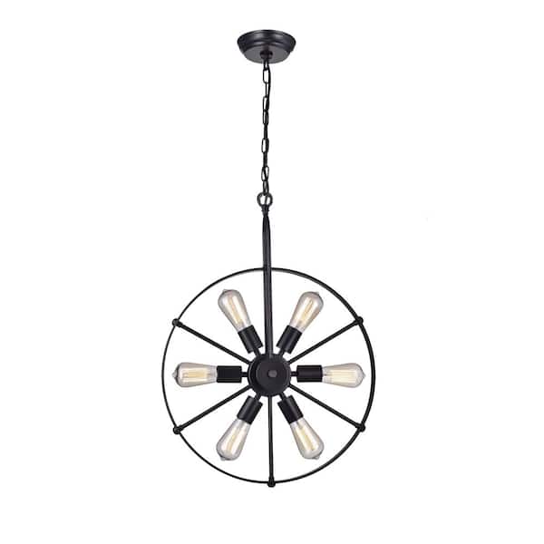 GREENVILLE SIGNATURE Sadali 6-Light Black Wagon Wheel Chandelier with No Bulbs Included, for Dining/Living Room, Bedroom, Foyer