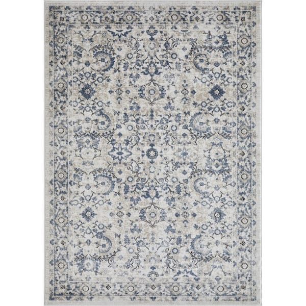 Kehleigh Otindas Cream 6 ft. 7 in. x 9 ft. 2 in. Oriental Polypropylene Indoor Area Rug