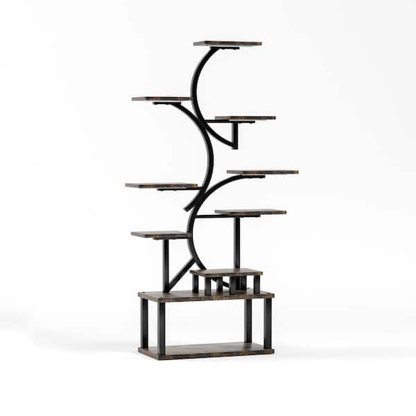 10-Tiered Metal Patio Indoor Plant Stand with Grow Lights (23.6 in. H W x 68.5 in. H)