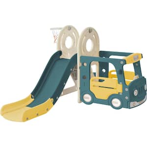 Yellow Freestanding Playset with Bus Structure and Slide