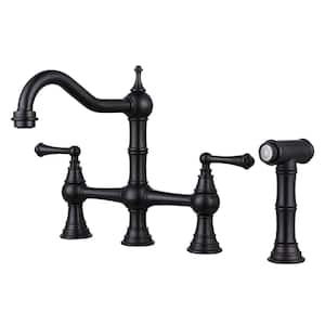 Classic Double Handle Bridge Kitchen Faucet with Side Sprayer in Oil Rubbed Bronze