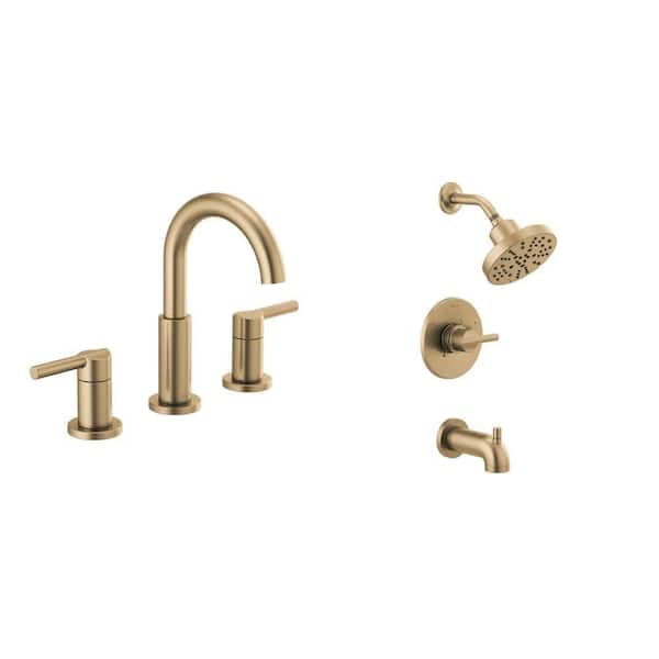 Nicoli Gold 8 in. Widespread Faucet and Single-Handle 5-Spray Tub and Shower Faucet Combo in Champagne Bronze