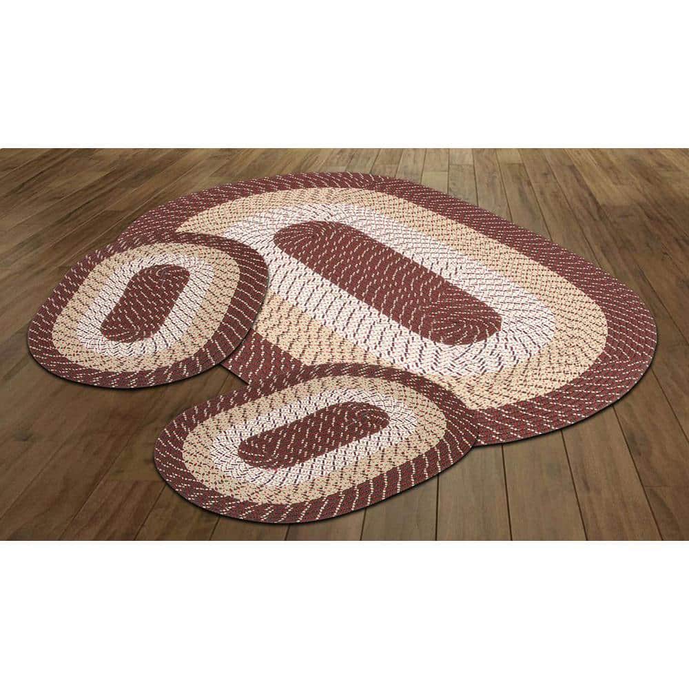 Cornbread Rug Better Trends Country Braid Collection 3-Piece Brown Stripe 100% ...