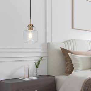 Modern Gold Bedroom Pendant Light, 1-Light Black Dining Room Island Hanging Pendant Light with Raindrops Glass Shade