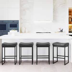 Modern 24 in. Metal Frame Black Counter Stools Backless Faux Leather Kitchen Stools with Padded Set of 4