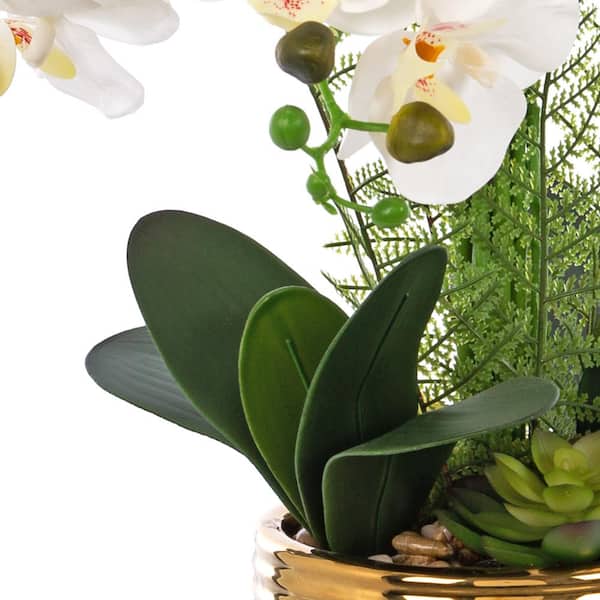 Vanity Art 26.77 in. H Artificial Orchid Floral Arrangement in Gold-plated Ceramics Vase