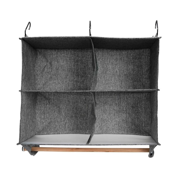 HOUSEHOLD ESSENTIALS Graphite 4 Pocket Wide Hanging Closet Organizer with Hangbar