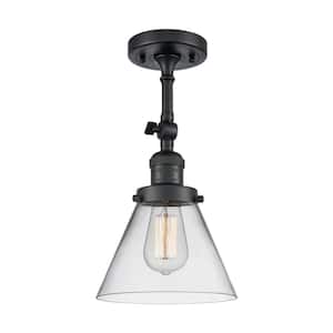 Franklin Restoration Cone 7.75 in. 1-Light Matte Black Semi-Flush Mount with Clear Glass Shade