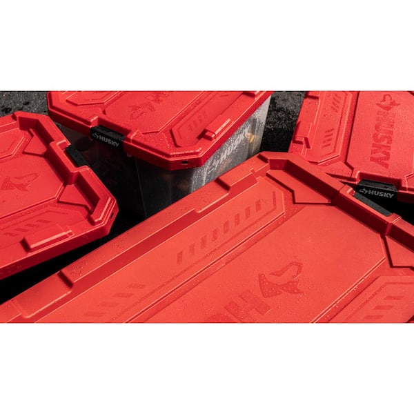 Husky - 19 Gal. Pro Grip Storage Tote in Black with Red Lid