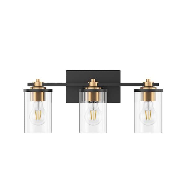 aiwen 19.68 in. 3-Light Black and Bronze Bathroom Vanity Light Over Mirror Modern Light Fixtures with Clear Glass Shades