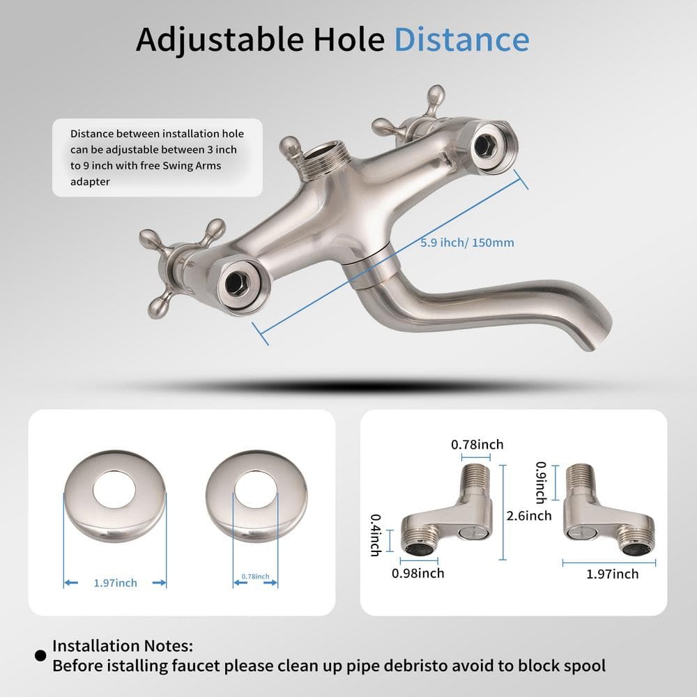 Brushed Nickel Double Handle Wall Mount Tub Faucet