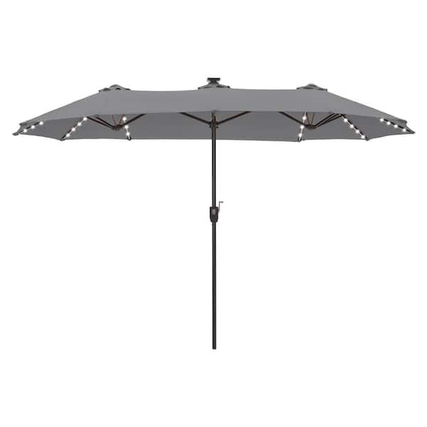 13 ft. Steel Market 8-Color Solar LED Lights Patio Umbrella in Gray