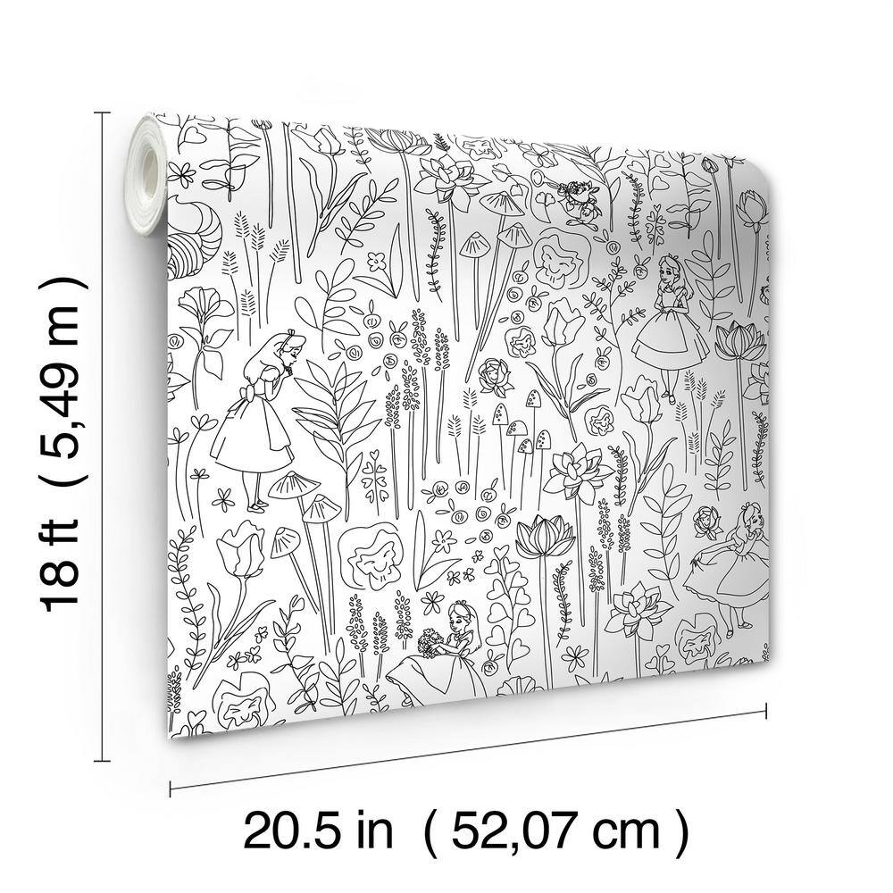 Black and White Disney Alice in Wonderland Peel and Stick Wallpaper