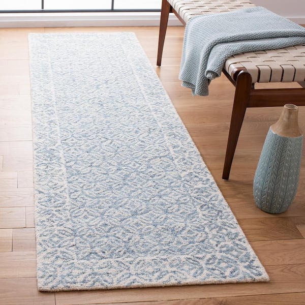 Abstract Blue/Ivory 2 ft. x 6 ft. Floral Trellis Runner Rug