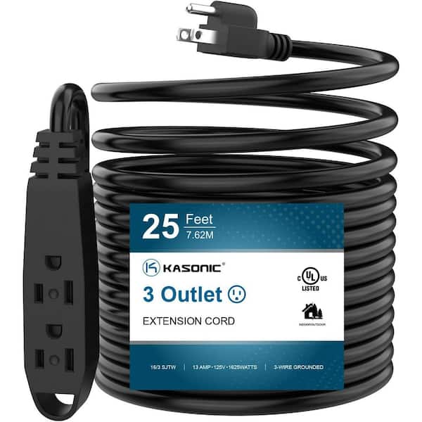 25 ft. 16/3 Heavy Duty Indoor/Outdoor Extension Cord SJTW UL Listed, Black (1-Pack)