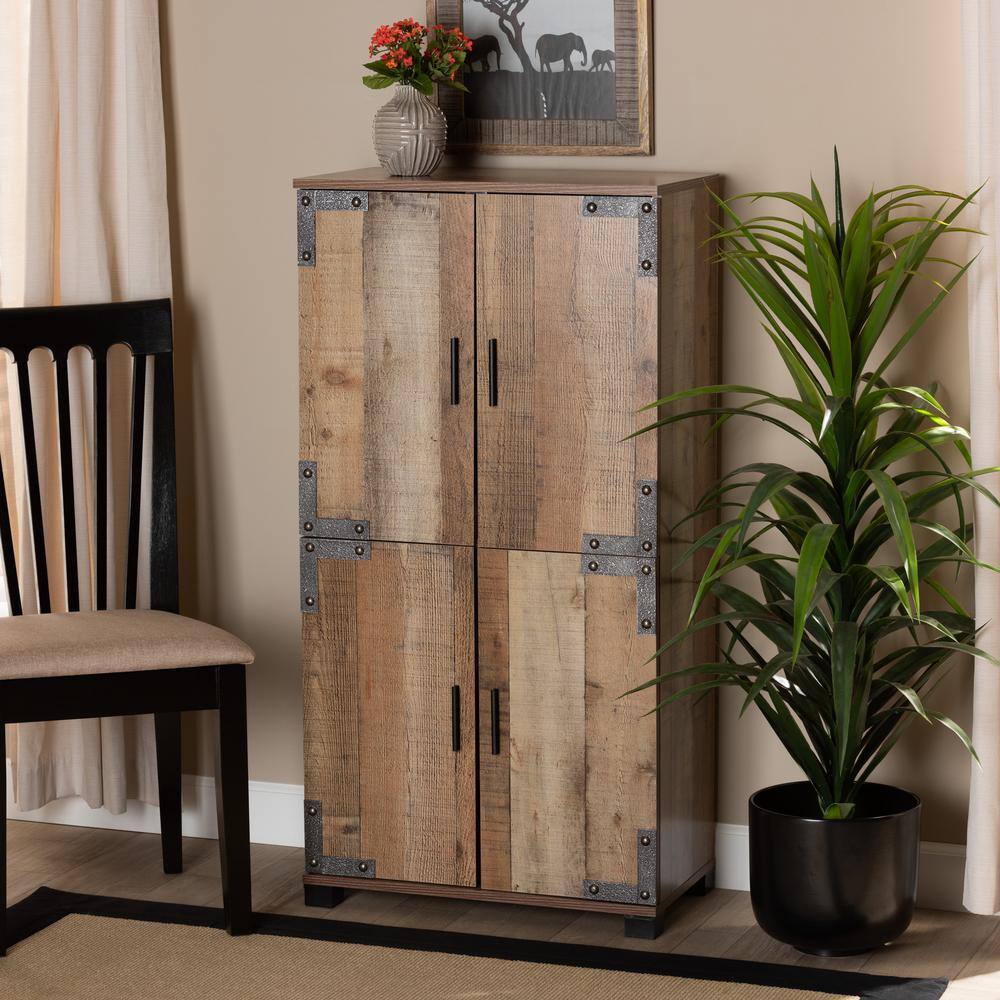 Rustic Brown 47" Wood Shoe Cabinet with Industrial Accents