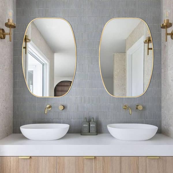 Sxiawe 20 in. W x 30 in. H Gold Oval Wall Mounted Aluminum