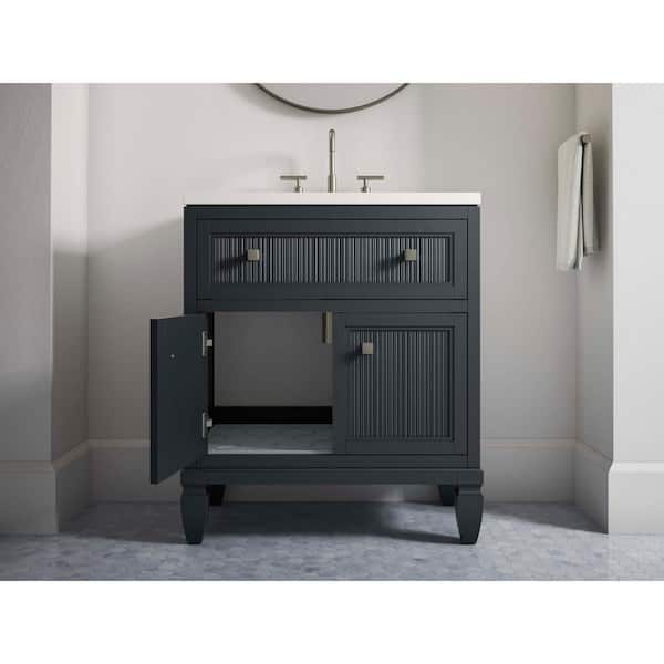 KOHLER Hearthaven 30.56in. Single Sink Freestanding Slate Grey Bath Vanity with White Quartz Top Assembled