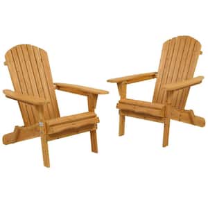 Natural Stained Folding Wood Adirondack Chair (2-Pack)