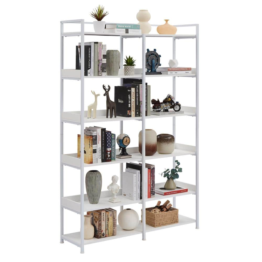 Nestfair 71 in. H Metal 6-Shelves Bookcase with Back and Side Panel in ...