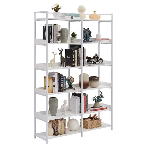 Nestfair 71 in. H Metal 6-Shelves Bookcase with Back and Side Panel in White