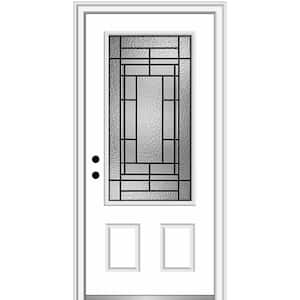 Pembrook 36 in. x 80 in. 2-Panel Right-Hand Inswing 3/4 Lite Decorative Glass Primed Fiberglass Prehung Front Door