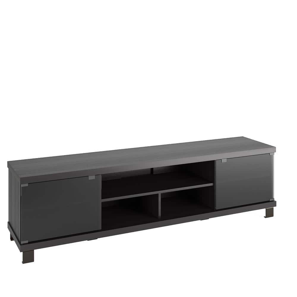 Ravenwood Black Extra-Wide TV Bench with Glass Doors, Fits Up to 80" TVs