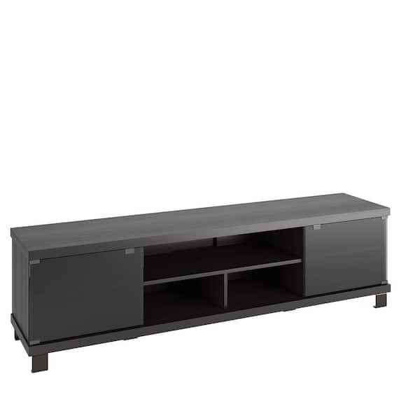 CorLiving Holland 71 in. Black Ravenwood TV Stand Fits TVs Up to 80 in. with Storage Doors