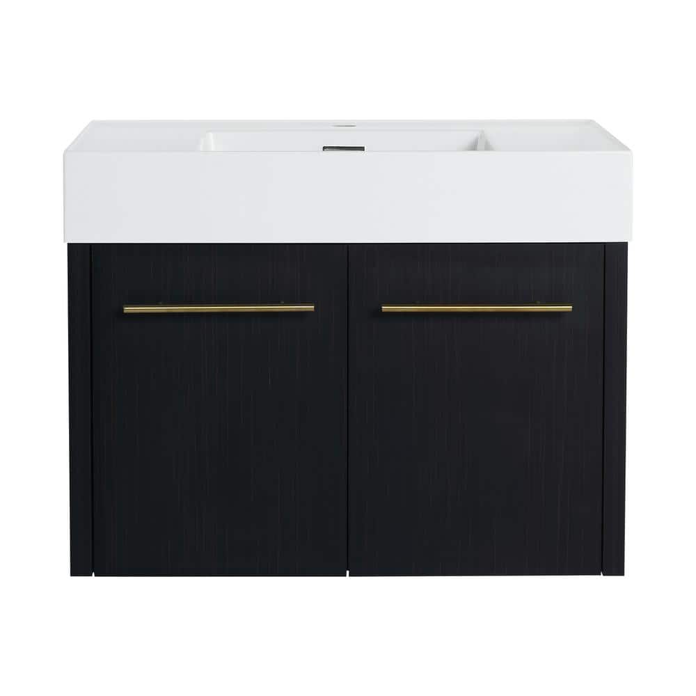 30 in. Wall Mounted Bath Vanity with White Resin Top and Soft Close Doors in Black price history on PriceWatchPro