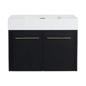 30 in. Wall Mounted Bath Vanity with White Resin Top and Soft Close Doors in Black