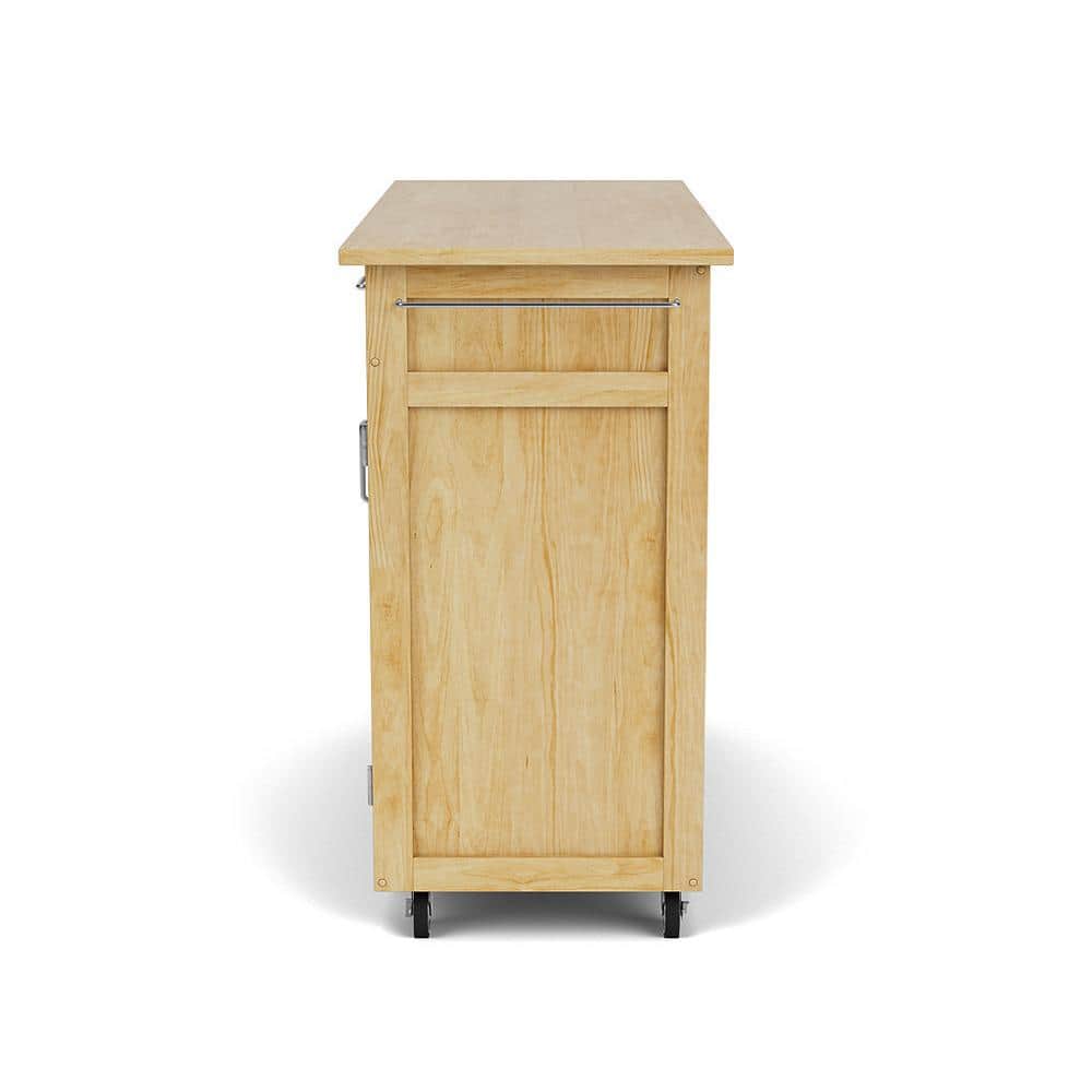 Natural Wood Kitchen Cart with Spice Rack and Storage