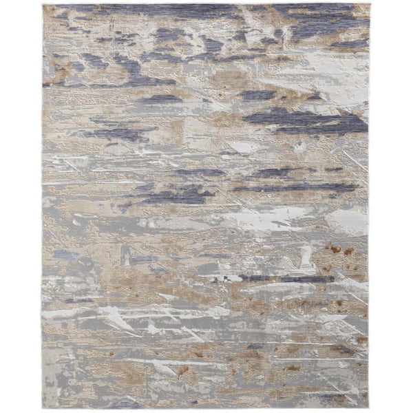 2 ft. x 8 ft. Tan, Ivory Abstract Area Rug