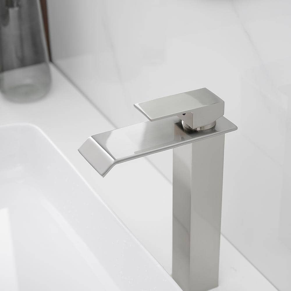 Brushed Nickel Single Handle Vessel Sink Faucet with Drain Kit
