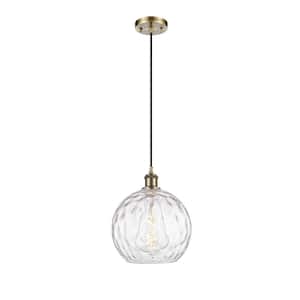 Athens Water Glass 60-Watt 1 Light Antique Brass Shaded Mini Pendant Light with Clear glass Clear Glass Shade