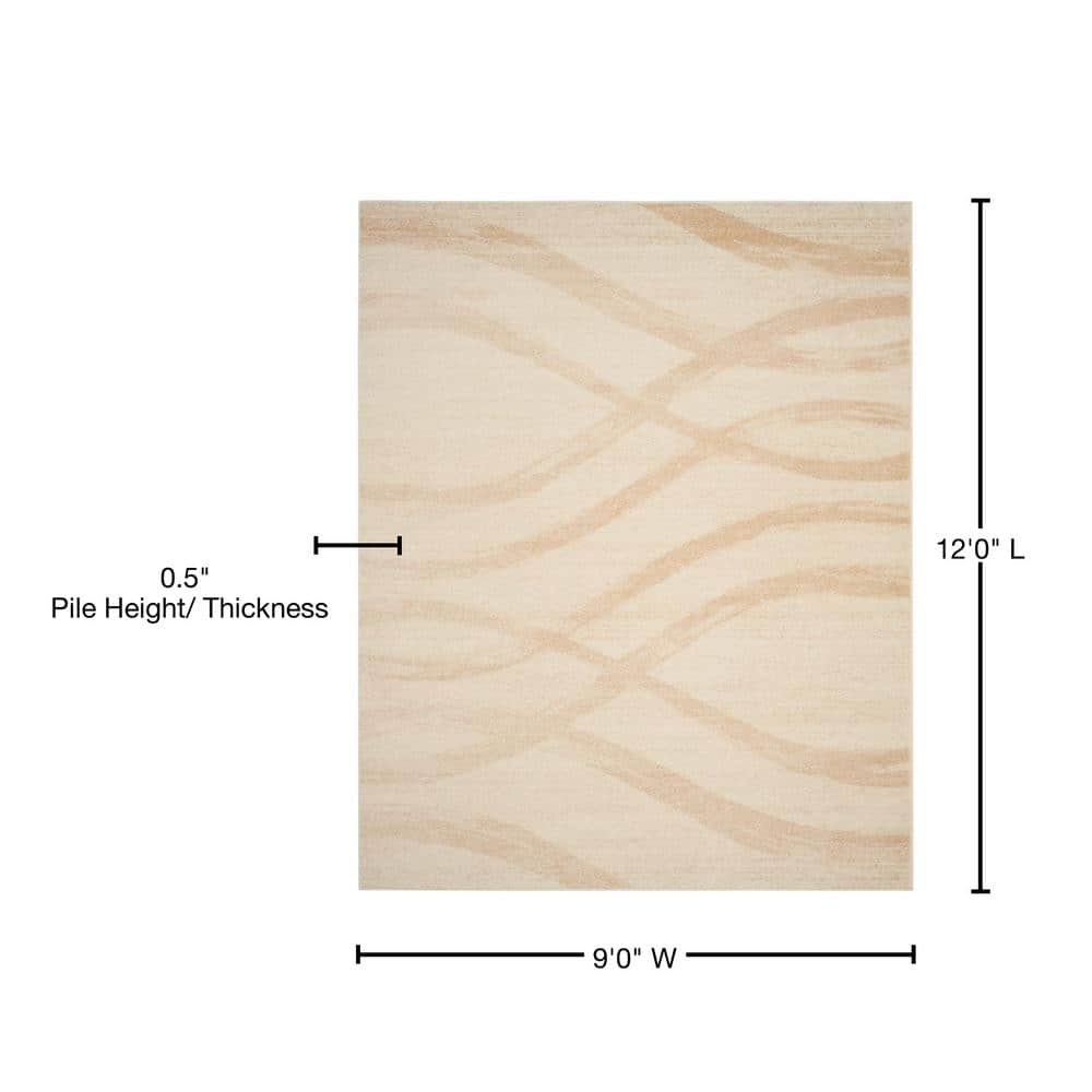 Cream and Champagne Abstract Rectangular 9' x 12' Area Rug