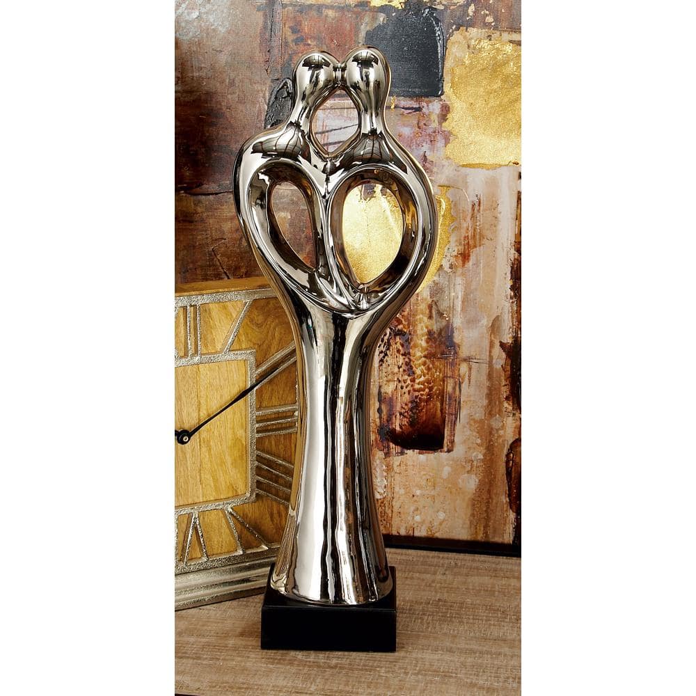 Elegant Silver Porcelain Family Embrace Statue 6"W x 19"H