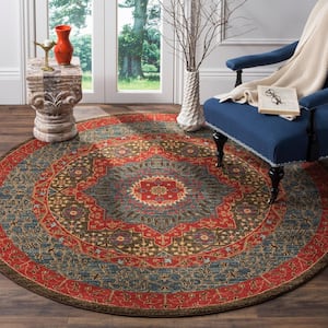 Mahal Navy/Red 5 ft. x 5 ft. Round Border Area Rug