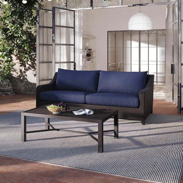 NEW CLASSIC HOME FURNISHINGS New Classic Furniture Skye 2-Piece Wicker Patio Conversation Seating Set with Blue Cushions