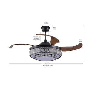 48 in. Black Indoor Ceiling Fan with LED Light Retractable, 6 Speed, Remote Control, Timing, Reversible, Up to 35HZ