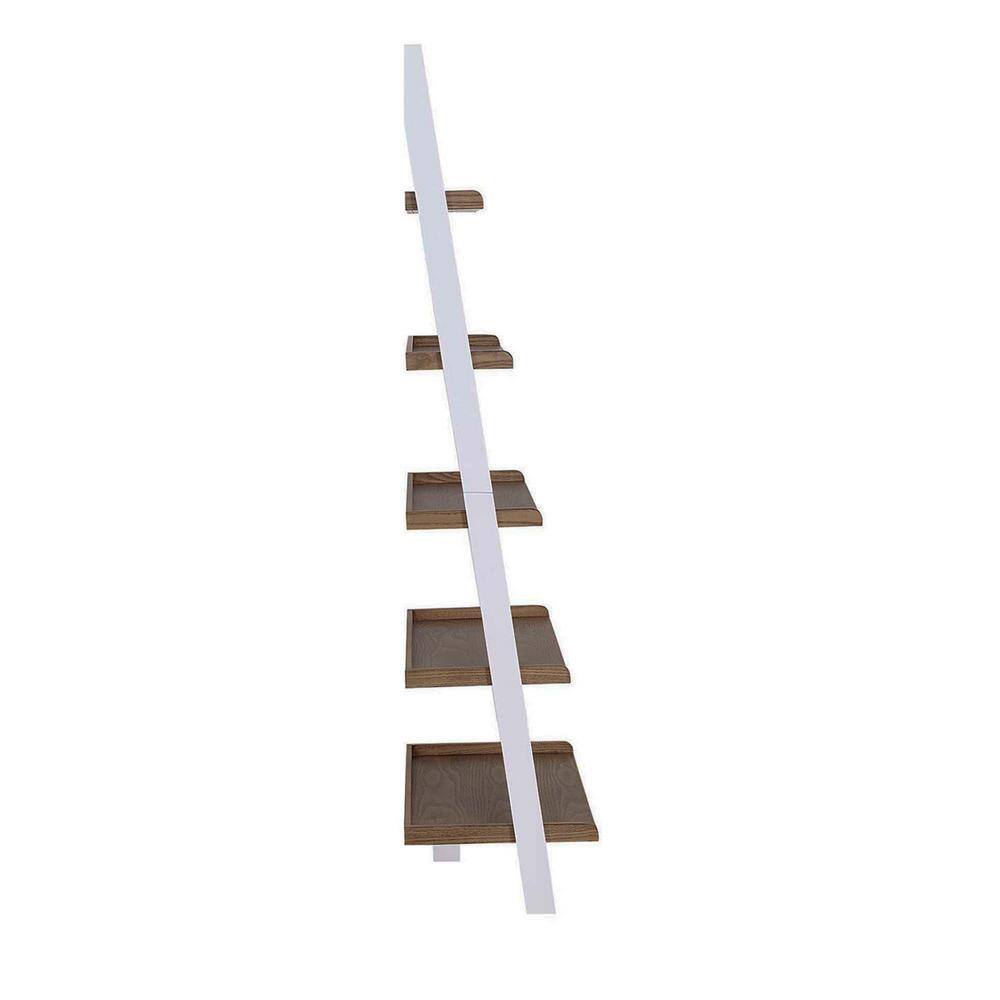 Driftwood and White 5-Tier Wood Bookshelf Ladder