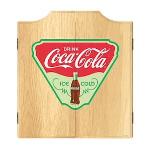 Coca-Cola Ice Cold 20.5 in. Dart Board with Cabinet, Darts and Scoreboards