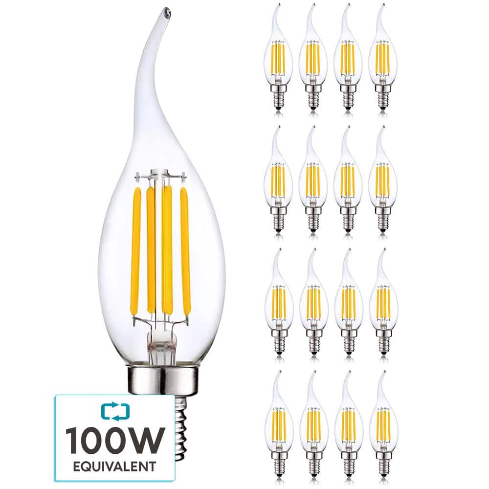 100 Watt Equivalent 7 Watt E12 Base Chandelier LED Light Bulb 3500K Natural White 800 Lumens Dimmable Flame Tip 16 Pack price history on PriceWatchPro