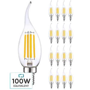 100 Watt Equivalent 7 Watt E12 Base Chandelier LED Light Bulb 3500K Natural White 800 Lumens Dimmable Flame Tip 16 Pack