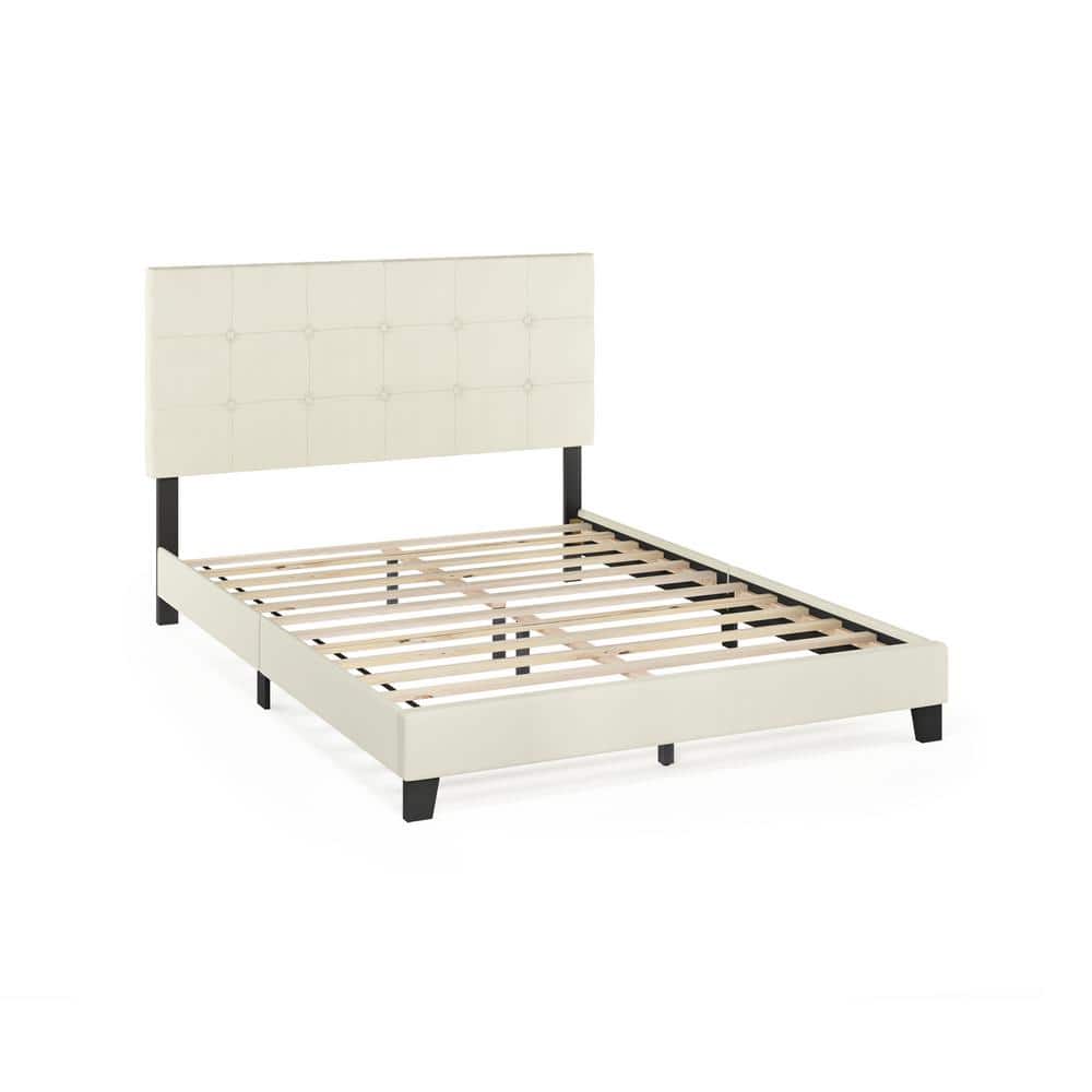Linen Upholstered Queen Platform Bed with Tufted Headboard