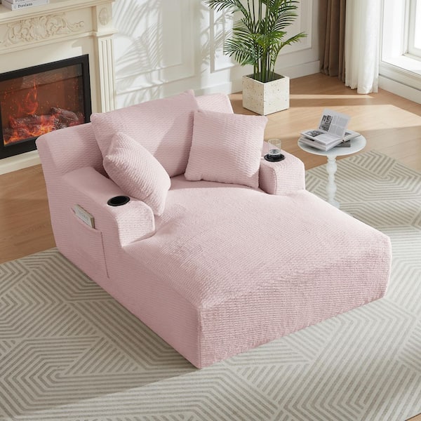 Pink Suede Accent Arm Chair, Chaise Lounge with Holder, Sleeper Sofa - Ergonomic Design for Living Room(No Wood)