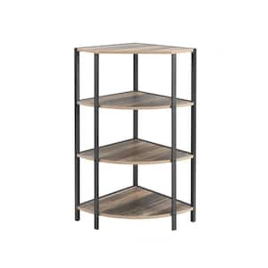 31 in. Tall Wood 4-Shelf Freestanding Etagere Bookcase with Metal Frame for Living Room, Brown