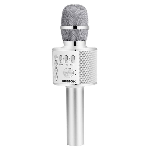 High Compatibility Rechargeable Wireless Bluetooth Karaoke Microphone in Silver