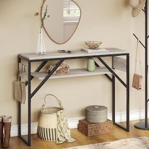 39.37 in. Retro Grey Oak-Light Rectangle Wood Side & End table with Hook Console Table