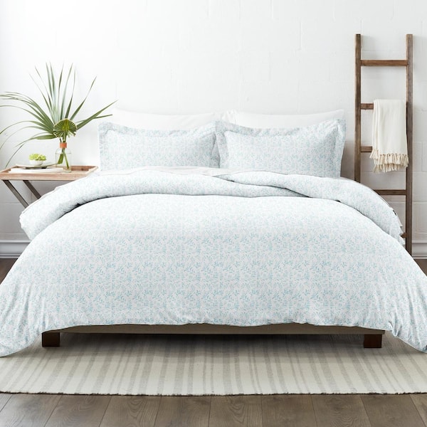 Becky Cameron Burst of Vines Patterned Performance Light Blue King 3-Piece Duvet Cover Set