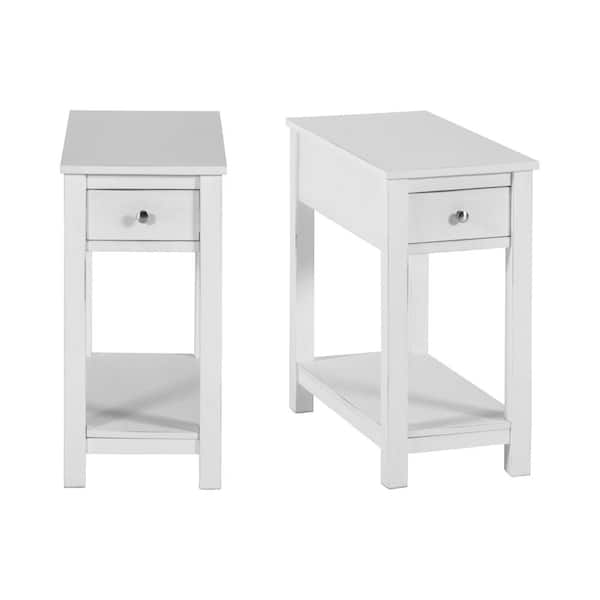 NEW CLASSIC HOME FURNISHINGS New Classic Furniture Noah 12 in. White Rectangle Wood End Table with 1 Drawer (Set of 2)